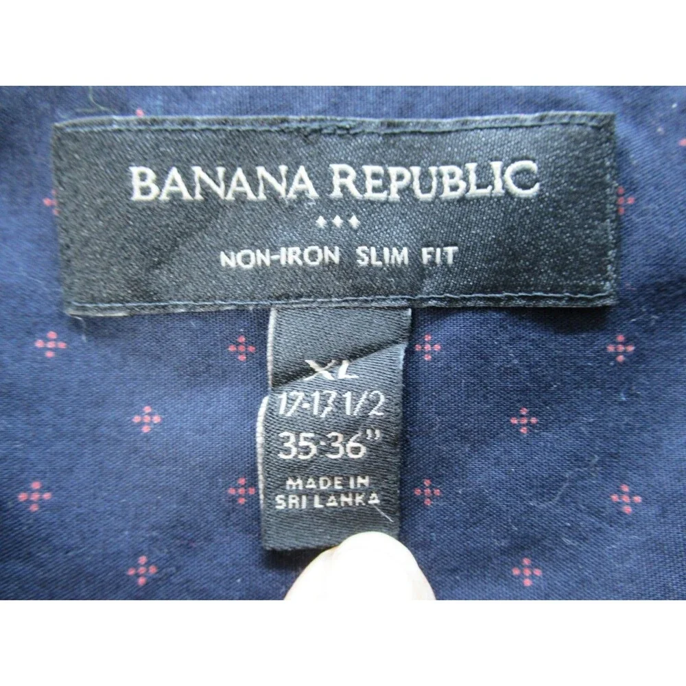Banana Republic Shirt Mens XL 17-17.5 Slim Fit Non-Iron Geometric Blue Long Slv.